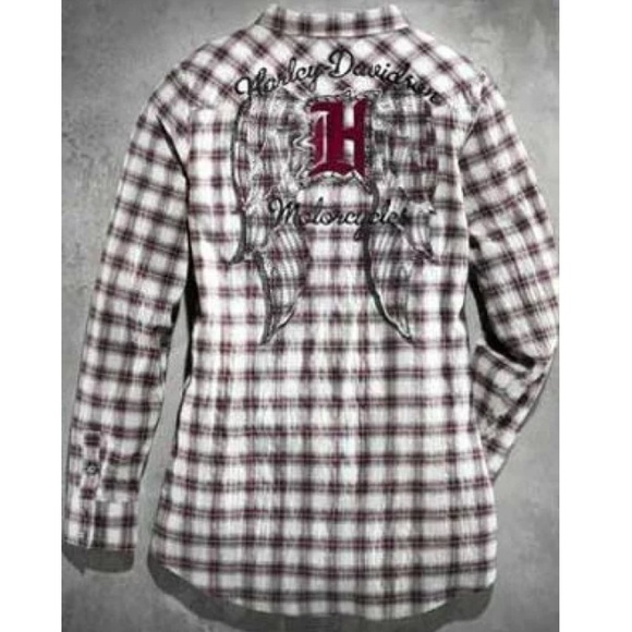 Harley-Davidson Embellished Wing with Raw Edge Applique Plaid Long Sleeve Shirt - Picture 4 of 12